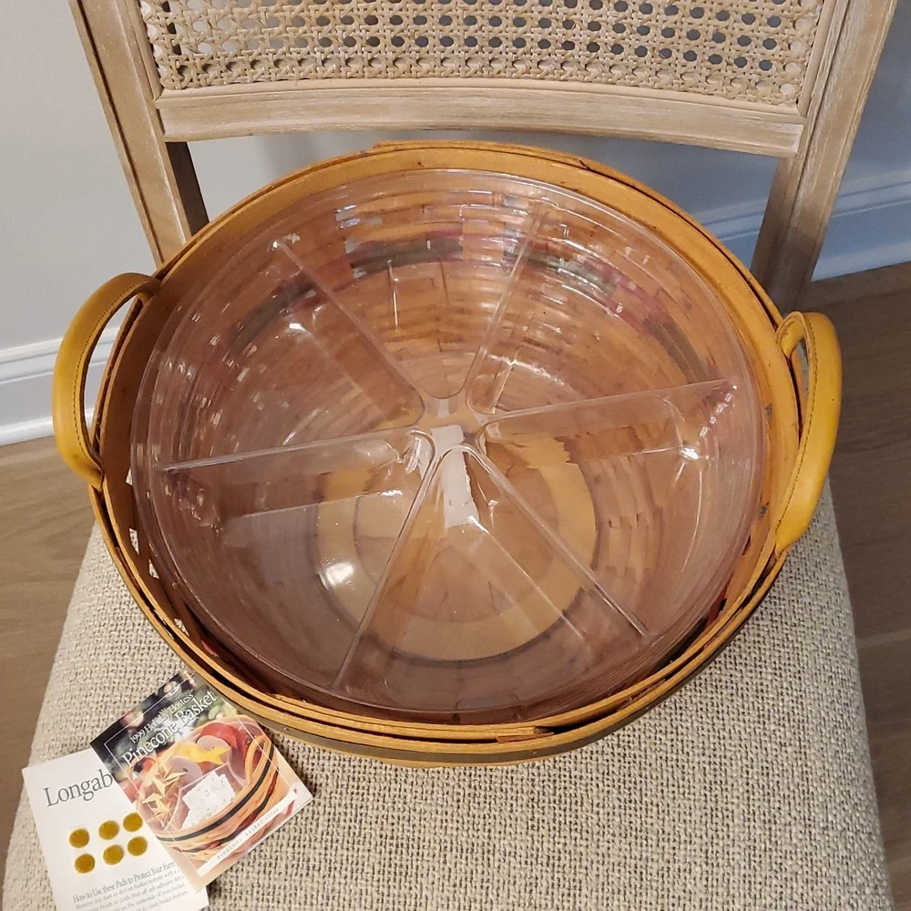 Longaberger 1999 Holiday Hostess Pinecone Basket with Divided Protector Set